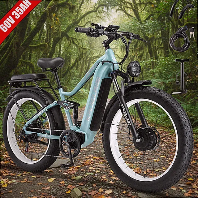 45MPH 60V/2100WH 26" Full Suspension 6000W Peak Dual Motor Electric Bike For Man